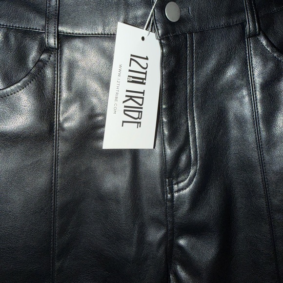 12th Tribe Shiny Black Leather Pants - Picture 2 of 3